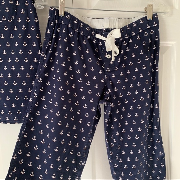 J. Crew Pajamas set shirt and pants, short sleeves, Navy Anchors pattern sz XS - Picture 6 of 15